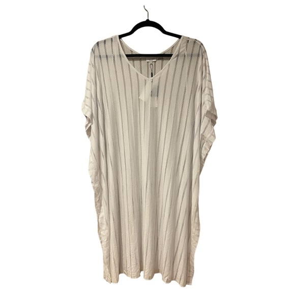Calvin Klein Striped Maxi Caftan Cover-up in Soft White - Picture 2 of 9
